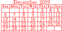 \small\red\calendar[2009,12]