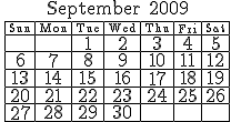 \small\black\calendar[2009,9]